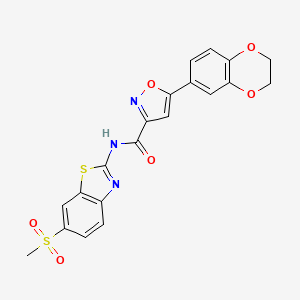 molecular formula C20H15N3O6S2 B11359569 5-(2,3-dihydro-1,4-benzodioxin-6-yl)-N-[6-(methylsulfonyl)-1,3-benzothiazol-2-yl]-1,2-oxazole-3-carboxamide 