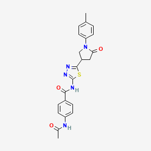 molecular formula C22H21N5O3S B11359600 4-(acetylamino)-N-{5-[1-(4-methylphenyl)-5-oxopyrrolidin-3-yl]-1,3,4-thiadiazol-2-yl}benzamide 