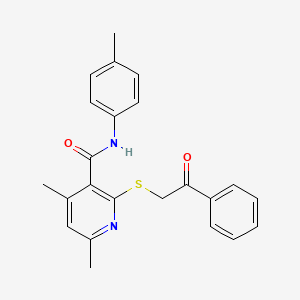 molecular formula C23H22N2O2S B11359704 4,6-dimethyl-N-(4-methylphenyl)-2-[(2-oxo-2-phenylethyl)sulfanyl]pyridine-3-carboxamide 