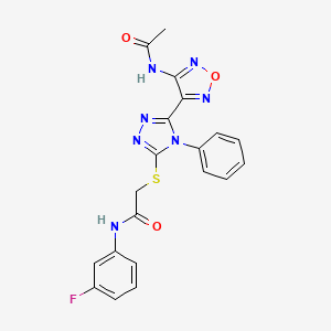 molecular formula C20H16FN7O3S B11359932 2-({5-[4-(acetylamino)-1,2,5-oxadiazol-3-yl]-4-phenyl-4H-1,2,4-triazol-3-yl}sulfanyl)-N-(3-fluorophenyl)acetamide 