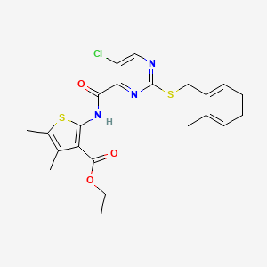 molecular formula C22H22ClN3O3S2 B11359939 Ethyl 2-[({5-chloro-2-[(2-methylbenzyl)sulfanyl]pyrimidin-4-yl}carbonyl)amino]-4,5-dimethylthiophene-3-carboxylate 