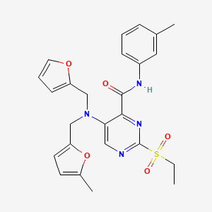 molecular formula C25H26N4O5S B11359978 2-(ethylsulfonyl)-5-{(furan-2-ylmethyl)[(5-methylfuran-2-yl)methyl]amino}-N-(3-methylphenyl)pyrimidine-4-carboxamide 