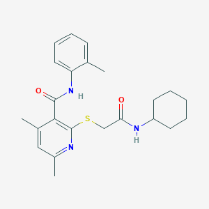 molecular formula C23H29N3O2S B11360004 2-{[2-(cyclohexylamino)-2-oxoethyl]sulfanyl}-4,6-dimethyl-N-(2-methylphenyl)pyridine-3-carboxamide 