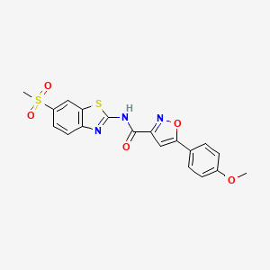 molecular formula C19H15N3O5S2 B11360133 5-(4-methoxyphenyl)-N-[6-(methylsulfonyl)-1,3-benzothiazol-2-yl]-1,2-oxazole-3-carboxamide 