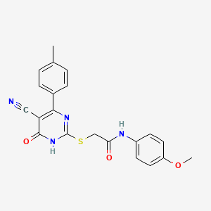 molecular formula C21H18N4O3S B11360141 2-{[5-Cyano-4-(4-methylphenyl)-6-oxo-1,6-dihydropyrimidin-2-YL]sulfanyl}-N-(4-methoxyphenyl)acetamide 