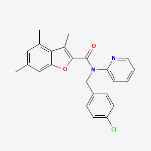 molecular formula C24H21ClN2O2 B11360176 N-(4-chlorobenzyl)-3,4,6-trimethyl-N-(pyridin-2-yl)-1-benzofuran-2-carboxamide 