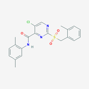 molecular formula C21H20ClN3O3S B11360268 5-chloro-N-(2,5-dimethylphenyl)-2-[(2-methylbenzyl)sulfonyl]pyrimidine-4-carboxamide 