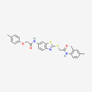 molecular formula C26H25N3O3S2 B11360312 N-[2-({[(2,4-Dimethylphenyl)carbamoyl]methyl}sulfanyl)-1,3-benzothiazol-6-YL]-2-(4-methylphenoxy)acetamide 