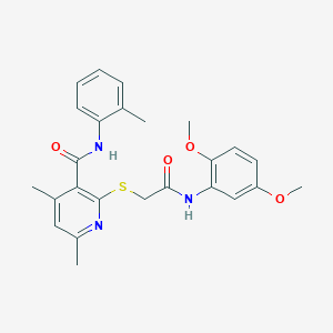 molecular formula C25H27N3O4S B11360763 2-({2-[(2,5-dimethoxyphenyl)amino]-2-oxoethyl}sulfanyl)-4,6-dimethyl-N-(2-methylphenyl)pyridine-3-carboxamide 