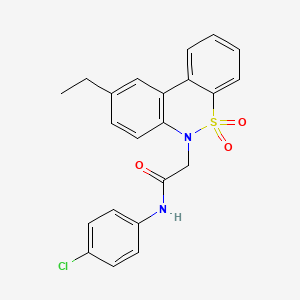 molecular formula C22H19ClN2O3S B11360839 N-(4-chlorophenyl)-2-(9-ethyl-5,5-dioxido-6H-dibenzo[c,e][1,2]thiazin-6-yl)acetamide 