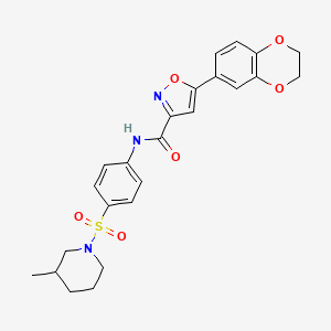 molecular formula C24H25N3O6S B11361084 5-(2,3-dihydro-1,4-benzodioxin-6-yl)-N-{4-[(3-methylpiperidin-1-yl)sulfonyl]phenyl}-1,2-oxazole-3-carboxamide 