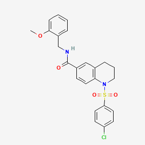 molecular formula C24H23ClN2O4S B11361292 1-((4-Chlorophenyl)sulfonyl)-N-(2-methoxybenzyl)-1,2,3,4-tetrahydroquinoline-6-carboxamide 