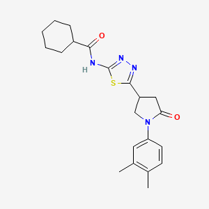 molecular formula C21H26N4O2S B11361372 N-{5-[1-(3,4-dimethylphenyl)-5-oxopyrrolidin-3-yl]-1,3,4-thiadiazol-2-yl}cyclohexanecarboxamide 