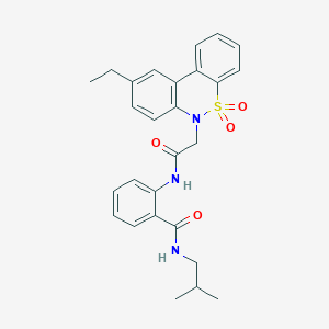 molecular formula C27H29N3O4S B11361870 2-{[(9-ethyl-5,5-dioxido-6H-dibenzo[c,e][1,2]thiazin-6-yl)acetyl]amino}-N-isobutylbenzamide 