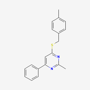 molecular formula C19H18N2S B11361916 2-Methyl-4-((4-methylbenzyl)thio)-6-phenylpyrimidine 