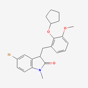 molecular formula C22H24BrNO3 B11362412 5-bromo-3-[2-(cyclopentyloxy)-3-methoxybenzyl]-1-methyl-1,3-dihydro-2H-indol-2-one 