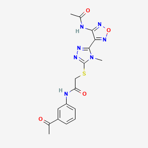 molecular formula C17H17N7O4S B11362423 2-({5-[4-(acetylamino)-1,2,5-oxadiazol-3-yl]-4-methyl-4H-1,2,4-triazol-3-yl}sulfanyl)-N-(3-acetylphenyl)acetamide 