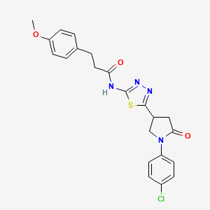 molecular formula C22H21ClN4O3S B11362528 N-{5-[1-(4-chlorophenyl)-5-oxopyrrolidin-3-yl]-1,3,4-thiadiazol-2-yl}-3-(4-methoxyphenyl)propanamide 