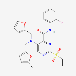 molecular formula C24H23FN4O5S B11362559 2-(ethylsulfonyl)-N-(2-fluorophenyl)-5-{(furan-2-ylmethyl)[(5-methylfuran-2-yl)methyl]amino}pyrimidine-4-carboxamide 