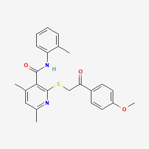 molecular formula C24H24N2O3S B11362610 2-{[2-(4-methoxyphenyl)-2-oxoethyl]sulfanyl}-4,6-dimethyl-N-(2-methylphenyl)pyridine-3-carboxamide 