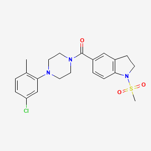 molecular formula C21H24ClN3O3S B11362685 [4-(5-Chloro-2-methyl-phenyl)piperazino]-(1-mesylindolin-5-yl)methanone 