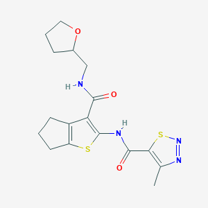 4-methyl-N-{3-[(tetrahydrofuran-2-ylmethyl)carbamoyl]-5,6-dihydro-4H-cyclopenta[b]thiophen-2-yl}-1,2,3-thiadiazole-5-carboxamide