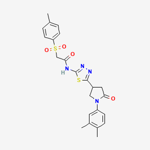 molecular formula C23H24N4O4S2 B11362733 N-{5-[1-(3,4-dimethylphenyl)-5-oxopyrrolidin-3-yl]-1,3,4-thiadiazol-2-yl}-2-[(4-methylphenyl)sulfonyl]acetamide 