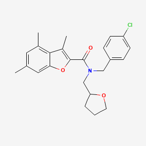 molecular formula C24H26ClNO3 B11362779 N-(4-chlorobenzyl)-3,4,6-trimethyl-N-(tetrahydrofuran-2-ylmethyl)-1-benzofuran-2-carboxamide 