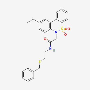 molecular formula C25H26N2O3S2 B11362883 N-[2-(benzylsulfanyl)ethyl]-2-(9-ethyl-5,5-dioxido-6H-dibenzo[c,e][1,2]thiazin-6-yl)acetamide 