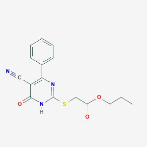 molecular formula C16H15N3O3S B11362944 Propyl 2-[(5-cyano-6-oxo-4-phenyl-1,6-dihydropyrimidin-2-YL)sulfanyl]acetate 