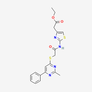 Ethyl 2-(2-(2-((2-methyl-6-phenylpyrimidin-4-yl)thio)acetamido)thiazol-4-yl)acetate