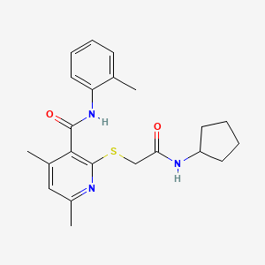 molecular formula C22H27N3O2S B11363361 2-{[2-(cyclopentylamino)-2-oxoethyl]sulfanyl}-4,6-dimethyl-N-(2-methylphenyl)pyridine-3-carboxamide 