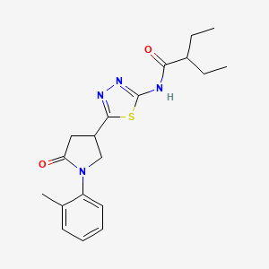 molecular formula C19H24N4O2S B11363428 2-ethyl-N-{5-[1-(2-methylphenyl)-5-oxopyrrolidin-3-yl]-1,3,4-thiadiazol-2-yl}butanamide 