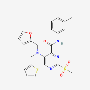 N-(3,4-dimethylphenyl)-2-(ethylsulfonyl)-5-[(furan-2-ylmethyl)(thiophen-2-ylmethyl)amino]pyrimidine-4-carboxamide