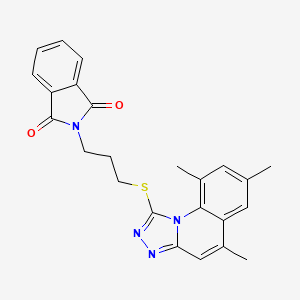 molecular formula C24H22N4O2S B11363598 2-(3-((5,7,9-Trimethyl-[1,2,4]triazolo[4,3-a]quinolin-1-yl)thio)propyl)isoindoline-1,3-dione 