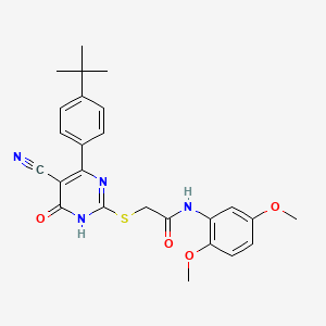 molecular formula C25H26N4O4S B11363683 2-((4-(4-(tert-butyl)phenyl)-5-cyano-6-oxo-1,6-dihydropyrimidin-2-yl)thio)-N-(2,5-dimethoxyphenyl)acetamide 