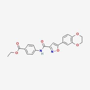 molecular formula C21H18N2O6 B11363768 Ethyl 4-({[5-(2,3-dihydro-1,4-benzodioxin-6-yl)-1,2-oxazol-3-yl]carbonyl}amino)benzoate 