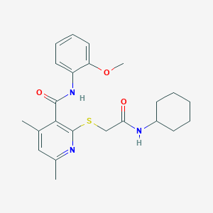 molecular formula C23H29N3O3S B11363853 2-{[2-(cyclohexylamino)-2-oxoethyl]sulfanyl}-N-(2-methoxyphenyl)-4,6-dimethylpyridine-3-carboxamide 