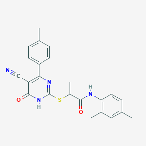 2-{[5-Cyano-4-(4-methylphenyl)-6-oxo-1,6-dihydropyrimidin-2-YL]sulfanyl}-N-(2,4-dimethylphenyl)propanamide