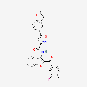 molecular formula C29H21FN2O5 B11363935 N-{2-[(3-fluoro-4-methylphenyl)carbonyl]-1-benzofuran-3-yl}-5-(2-methyl-2,3-dihydro-1-benzofuran-5-yl)-1,2-oxazole-3-carboxamide 