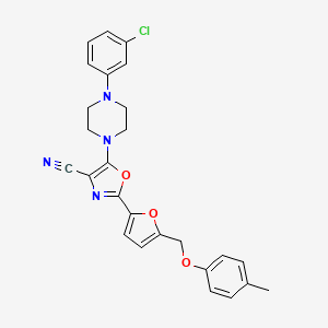 molecular formula C26H23ClN4O3 B11364093 5-[4-(3-Chlorophenyl)piperazin-1-yl]-2-{5-[(4-methylphenoxy)methyl]furan-2-yl}-1,3-oxazole-4-carbonitrile 