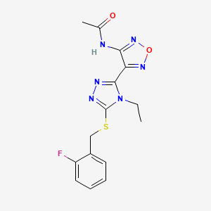 molecular formula C15H15FN6O2S B11364095 N-(4-{4-ethyl-5-[(2-fluorobenzyl)sulfanyl]-4H-1,2,4-triazol-3-yl}-1,2,5-oxadiazol-3-yl)acetamide 