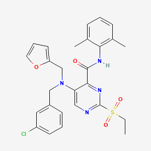 molecular formula C27H27ClN4O4S B11364175 5-[(3-chlorobenzyl)(furan-2-ylmethyl)amino]-N-(2,6-dimethylphenyl)-2-(ethylsulfonyl)pyrimidine-4-carboxamide 