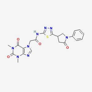 molecular formula C21H20N8O4S B11364218 2-(1,3-dimethyl-2,6-dioxo-1,2,3,6-tetrahydro-7H-purin-7-yl)-N-[5-(5-oxo-1-phenylpyrrolidin-3-yl)-1,3,4-thiadiazol-2-yl]acetamide 