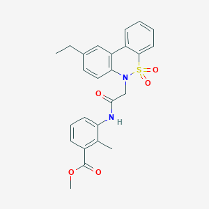 molecular formula C25H24N2O5S B11364393 methyl 3-{[(9-ethyl-5,5-dioxido-6H-dibenzo[c,e][1,2]thiazin-6-yl)acetyl]amino}-2-methylbenzoate 