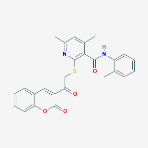 4,6-dimethyl-N-(2-methylphenyl)-2-{[2-oxo-2-(2-oxo-2H-chromen-3-yl)ethyl]sulfanyl}pyridine-3-carboxamide