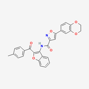 molecular formula C28H20N2O6 B11364639 5-(2,3-dihydro-1,4-benzodioxin-6-yl)-N-{2-[(4-methylphenyl)carbonyl]-1-benzofuran-3-yl}-1,2-oxazole-3-carboxamide 