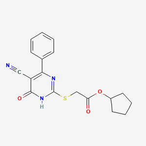 molecular formula C18H17N3O3S B11364714 Cyclopentyl 2-[(5-cyano-6-oxo-4-phenyl-1,6-dihydropyrimidin-2-YL)sulfanyl]acetate 