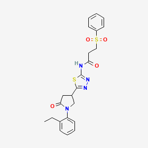 molecular formula C23H24N4O4S2 B11364837 N-{5-[1-(2-ethylphenyl)-5-oxopyrrolidin-3-yl]-1,3,4-thiadiazol-2-yl}-3-(phenylsulfonyl)propanamide 