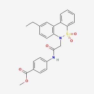 molecular formula C24H22N2O5S B11365034 methyl 4-{[(9-ethyl-5,5-dioxido-6H-dibenzo[c,e][1,2]thiazin-6-yl)acetyl]amino}benzoate 